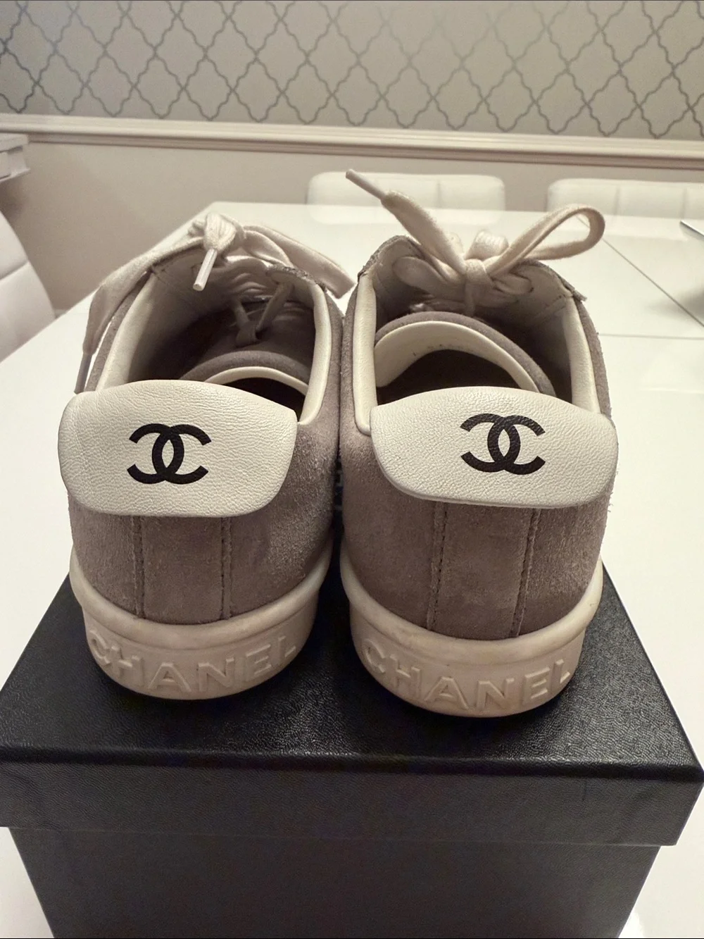 CHANEL Suede Sneakers in Light Gray